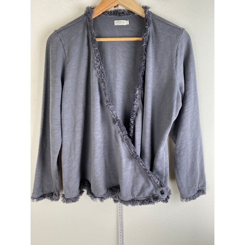 Spartina 449 Clara Convertible Cardigan Fringe Cotton Gray L - Picture 7 of 16
